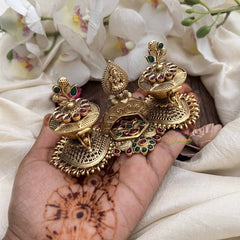Vriksham Lakshmi Twin  Antique Temple Design with Floral Top & Gem Accents Kumkum Box Set-G20283