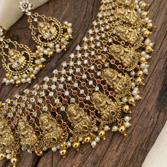 Vriksham Gold Look Alike AD Stone Lakshmi High Neck Choker-White Gold Bead-G16419