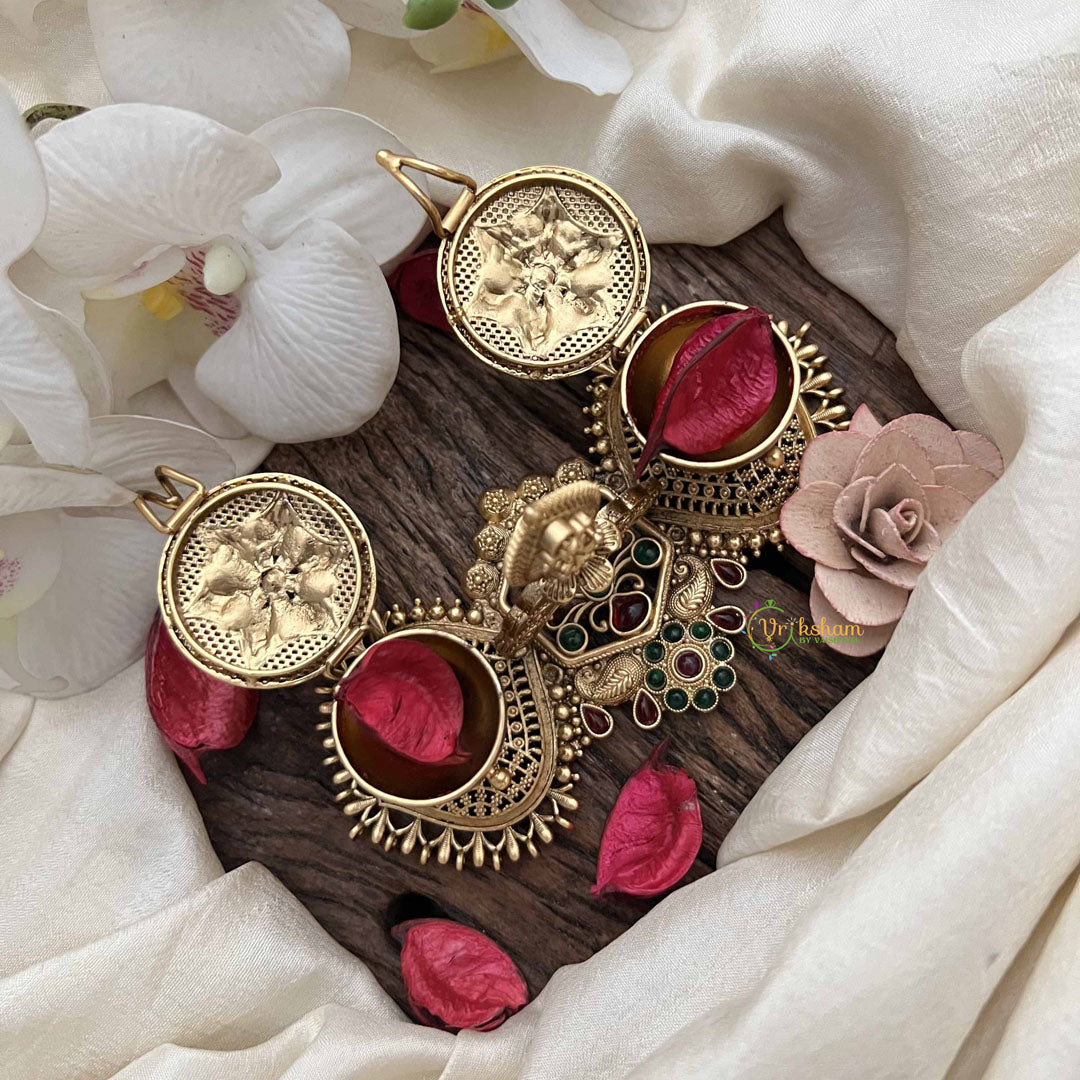 Vriksham Lakshmi Twin  Antique Temple Design with Floral Top & Gem Accents Kumkum Box Set-G20283
