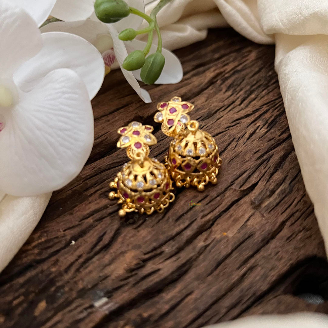 Elegant AD Stone Jhumka-Red-Pearl-G13691