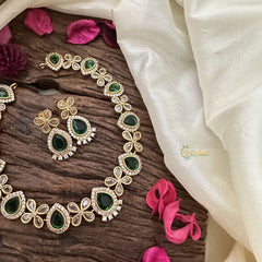 Vriksham Floral Tear Drop Green Short Neckpiece-G16312