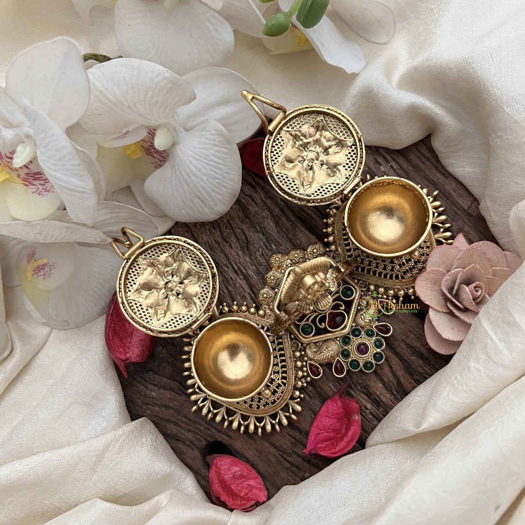 Vriksham Lakshmi Twin  Antique Temple Design with Floral Top & Gem Accents Kumkum Box Set-G20283