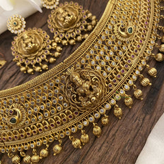 Vriksham AD Lakshmi Dual Peacock High Neck Choker-Gold Bead-G16416