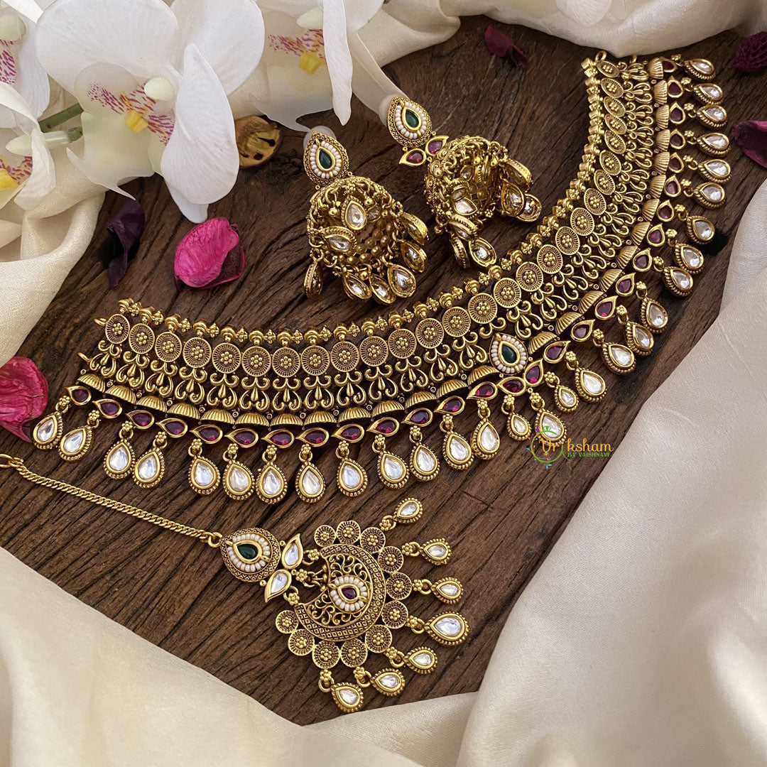 Vriksham Exquisite Gold Look Alike High Neck Choker with Maang Tikka-G16418