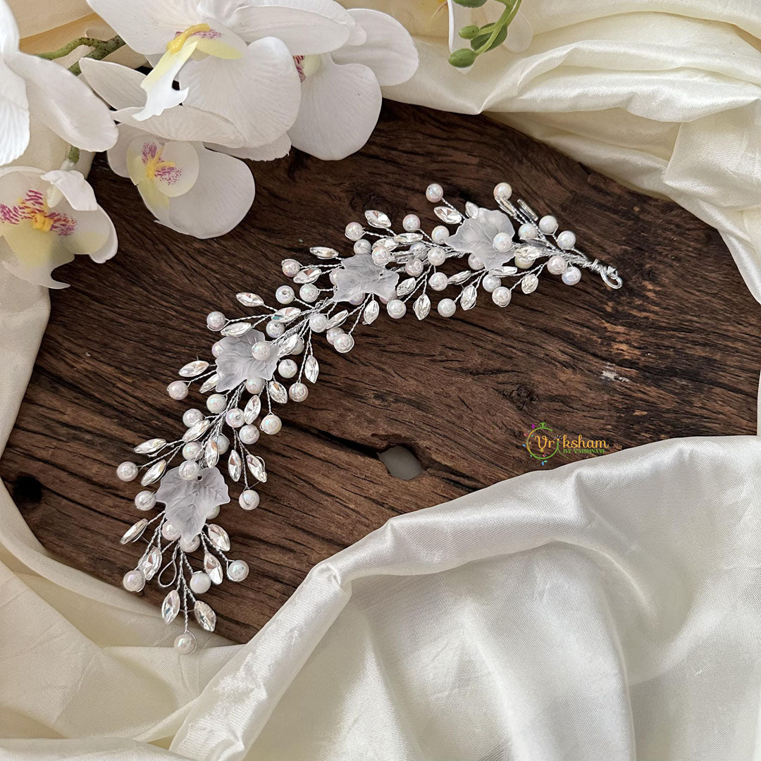 Crystal Pearls Bun Juda Bridal Brooch for Hairstyle-Leaf-H782