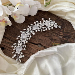 Crystal Pearls Bun Juda Bridal Brooch for Hairstyle-Leaf-H782