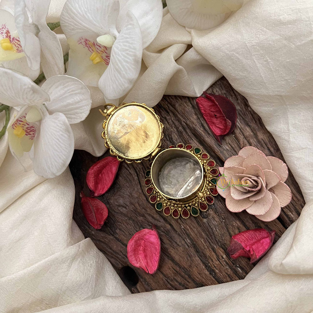 Vriksham Kalash Design Antique Gold Finish with Ruby & Emerald Stones Kumkum Box-G20281
