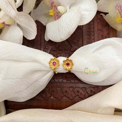 Vriksham Elegant Gold Red Petals With Textured Ridges Adjustable Toe Rings-G21659