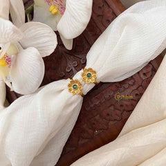 Vriksham Elegant Gold Green Petals With Textured Ridges Adjustable Toe Rings-G21661