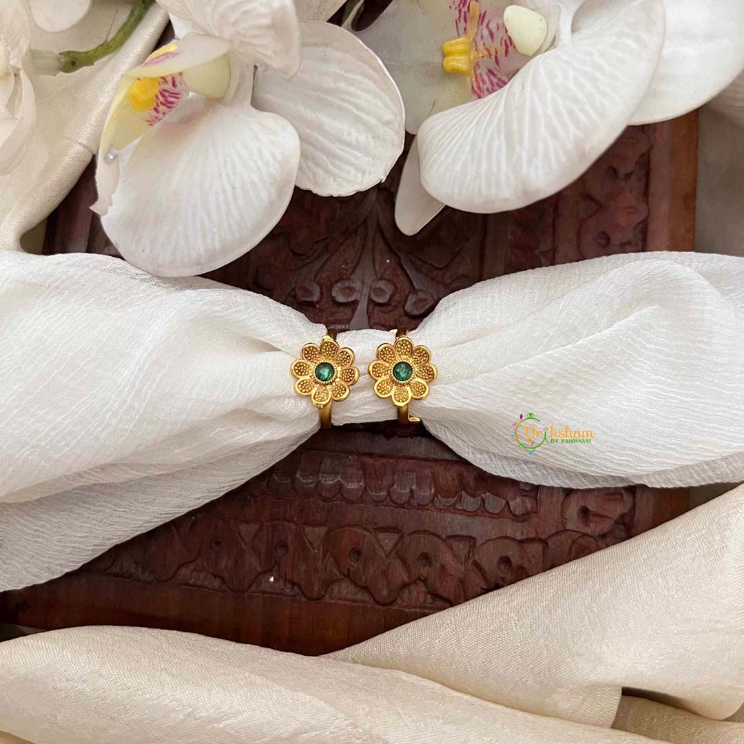 Vriksham Elegant Gold Green Petals With Textured Ridges Adjustable Toe Rings-G21661