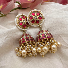 Floral Jadau Kundan Jhumkas-Golden Bead-Pearl-J2156