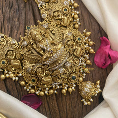 Vriksham American Diamond Lakshmi Pendant Short Neckpiece-Gold bead-G16438