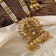 Antique Floral Lakshmi Pendant Haram-Pearl-G12444