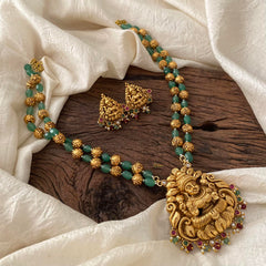 Antique Lakshmi Pendant Neckpiece -Green Bead-G12438