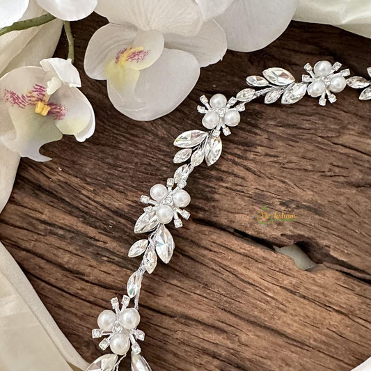 White Stone with Pearl Tiara Vine-Hair Accessories-H796