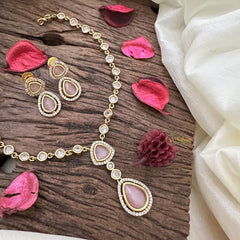 Vriksham AD Stone Tear Drop Dual Pendant Neckpiece-Pastel Pink-G16322