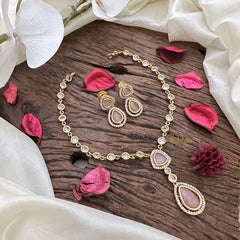 Vriksham AD Stone Tear Drop Dual Pendant Neckpiece-Pastel Pink-G16322