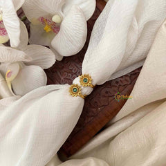 Vriksham Gold-Plated Sunflower Stud Green Center Stone Adjustable Toe Rings-G21650