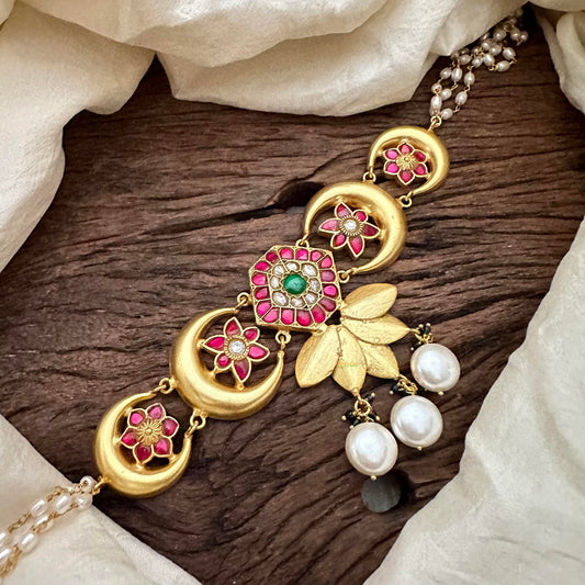 Designer Floral 3 Layer Jadau Kundan Choker-Rice Pearl-J2208