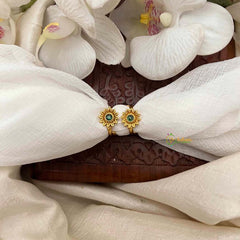 Vriksham Gold-Plated Sunflower Stud Green Center Stone Adjustable Toe Rings-G21650