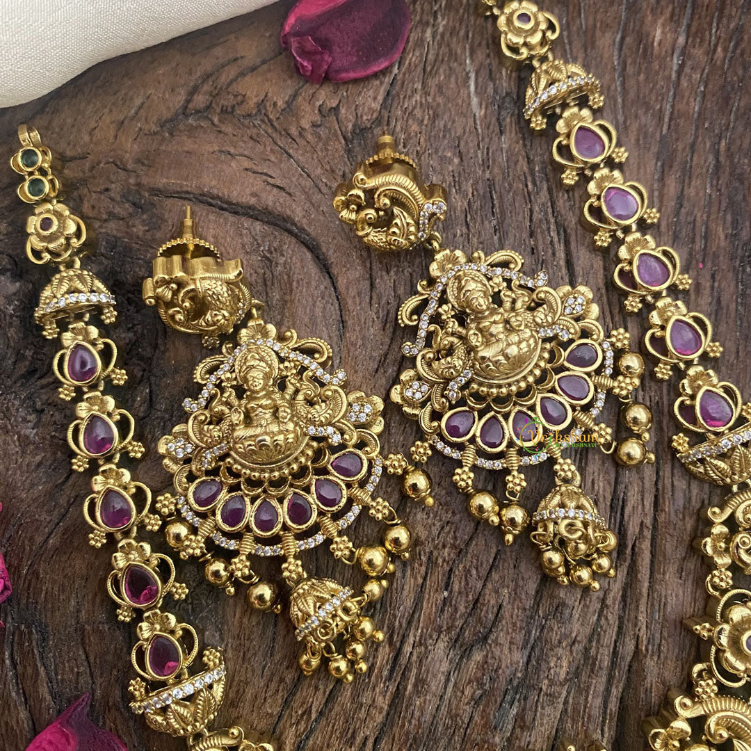 Vriksham Gold Look Alike Lakshmi Short Neckpiece-Gold Bead-G16459
