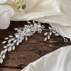 White Stone Crystal Pearl Tiara Vine-Hair Accessories-H795