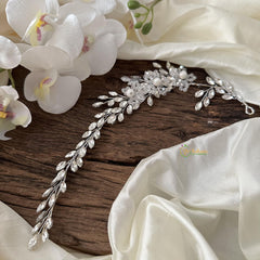 White Stone Crystal Pearl Tiara Vine-Hair Accessories-H795