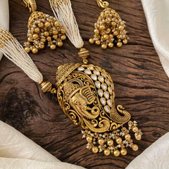 Unique Peacock with Ganesha Pendant Haram-Pearl-G12448