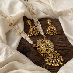 Unique Peacock with Ganesha Pendant Haram-Pearl-G12448