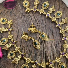 Vriksham Designer Red Green Peacock Short Neckpiece-G16448