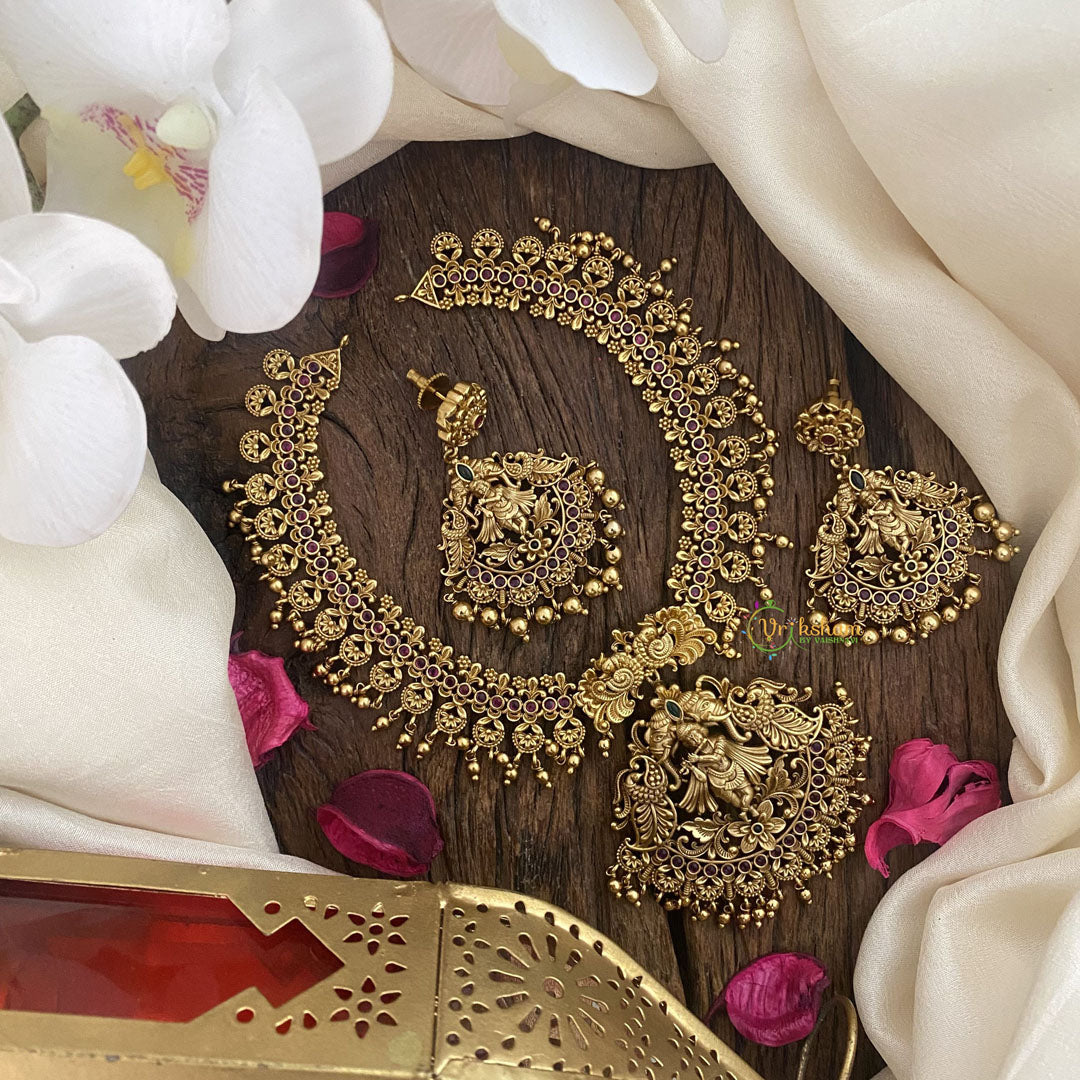 Vriksham Premium Krishna Pendant Short Neckpiece-Gold Bead-G16441