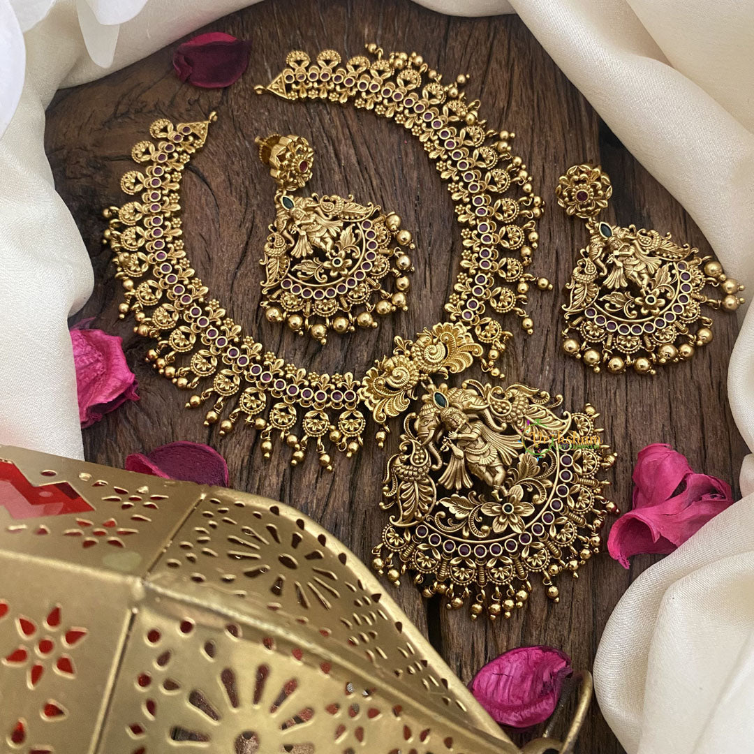 Vriksham Premium Krishna Pendant Short Neckpiece-Gold Bead-G16441
