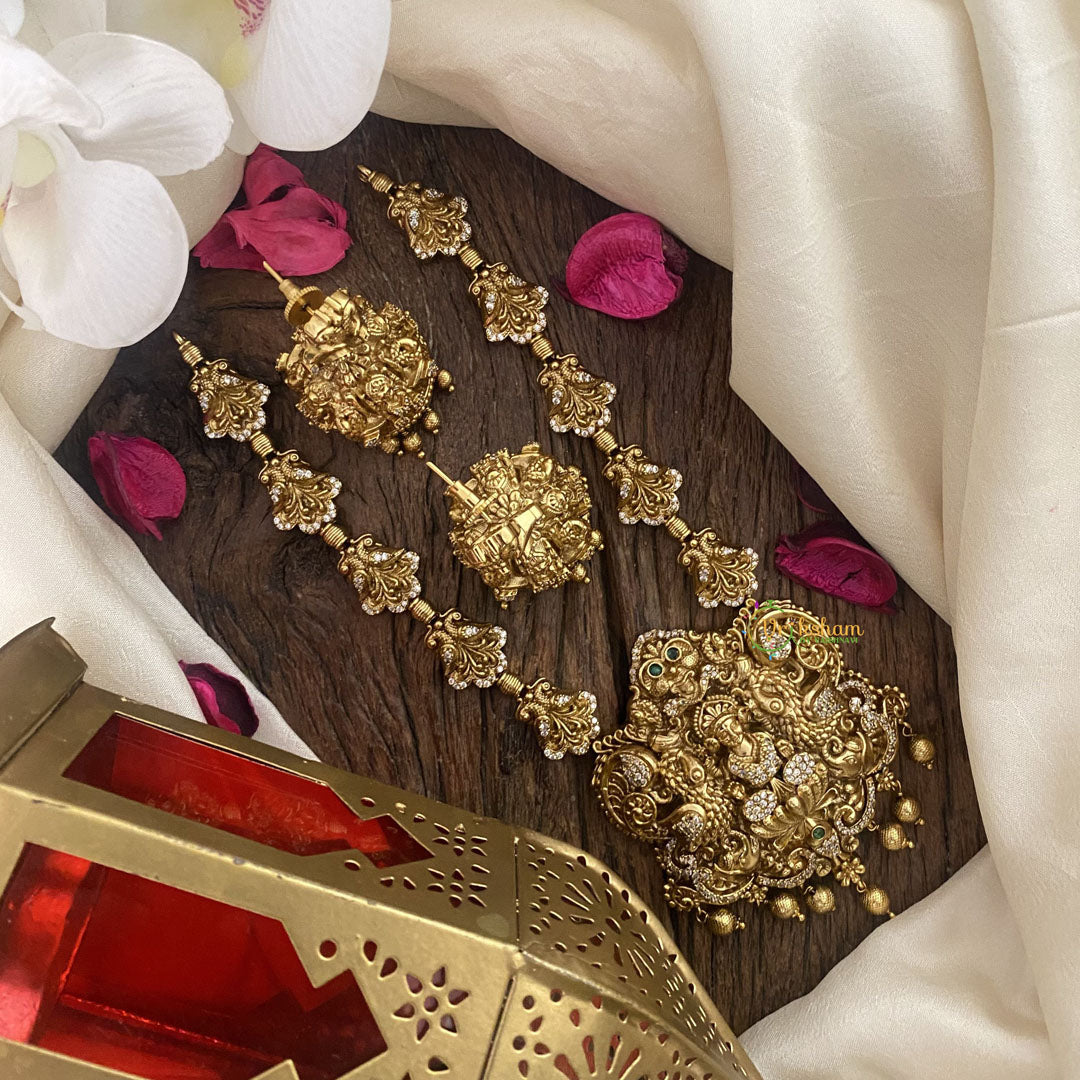 Vriksham Exquisite AD Stone Lakshmi Pendant Short Neckpiece-Gold Bead-G16447