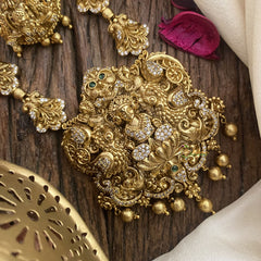 Vriksham Exquisite AD Stone Lakshmi Pendant Short Neckpiece-Gold Bead-G16447