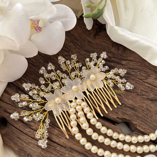 Stylish Comb Hair Clip with Crystal Pearls-Hair Accessories-H809