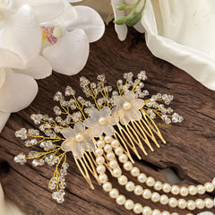 Stylish Comb Hair Clip with Crystal Pearls-Hair Accessories-H809