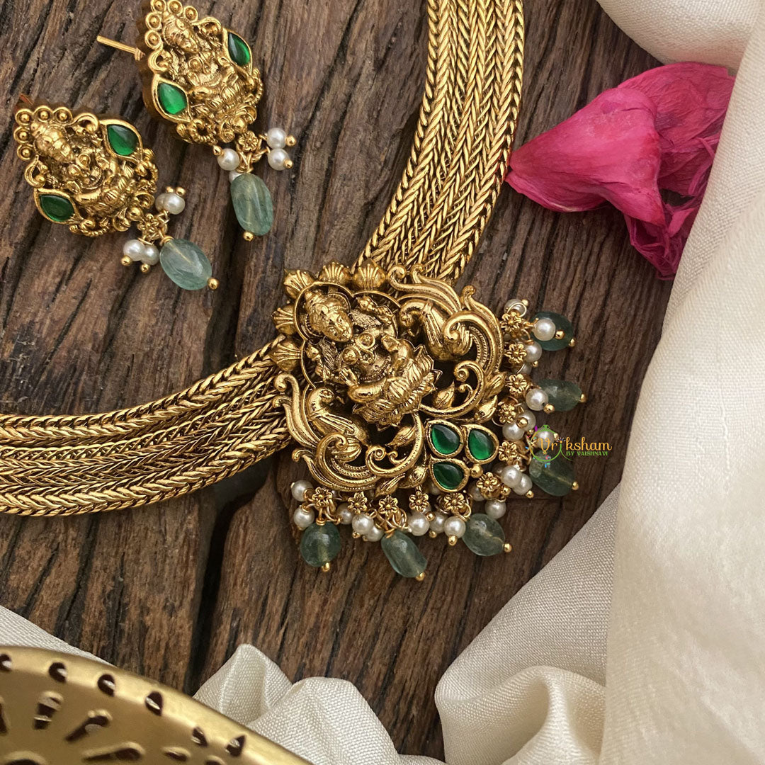 Vriksham Premium Lakshmi Addigai-Green-Green Bead-G16431