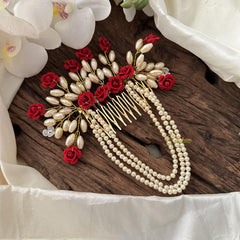 Fancy Layered Comb Hair Clip with Gold Pearls-Hair Accessories-H807