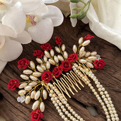 Fancy Layered Comb Hair Clip with Gold Pearls-Hair Accessories-H807