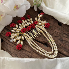 Fancy Layered Comb Hair Clip with Gold Pearls-Hair Accessories-H807