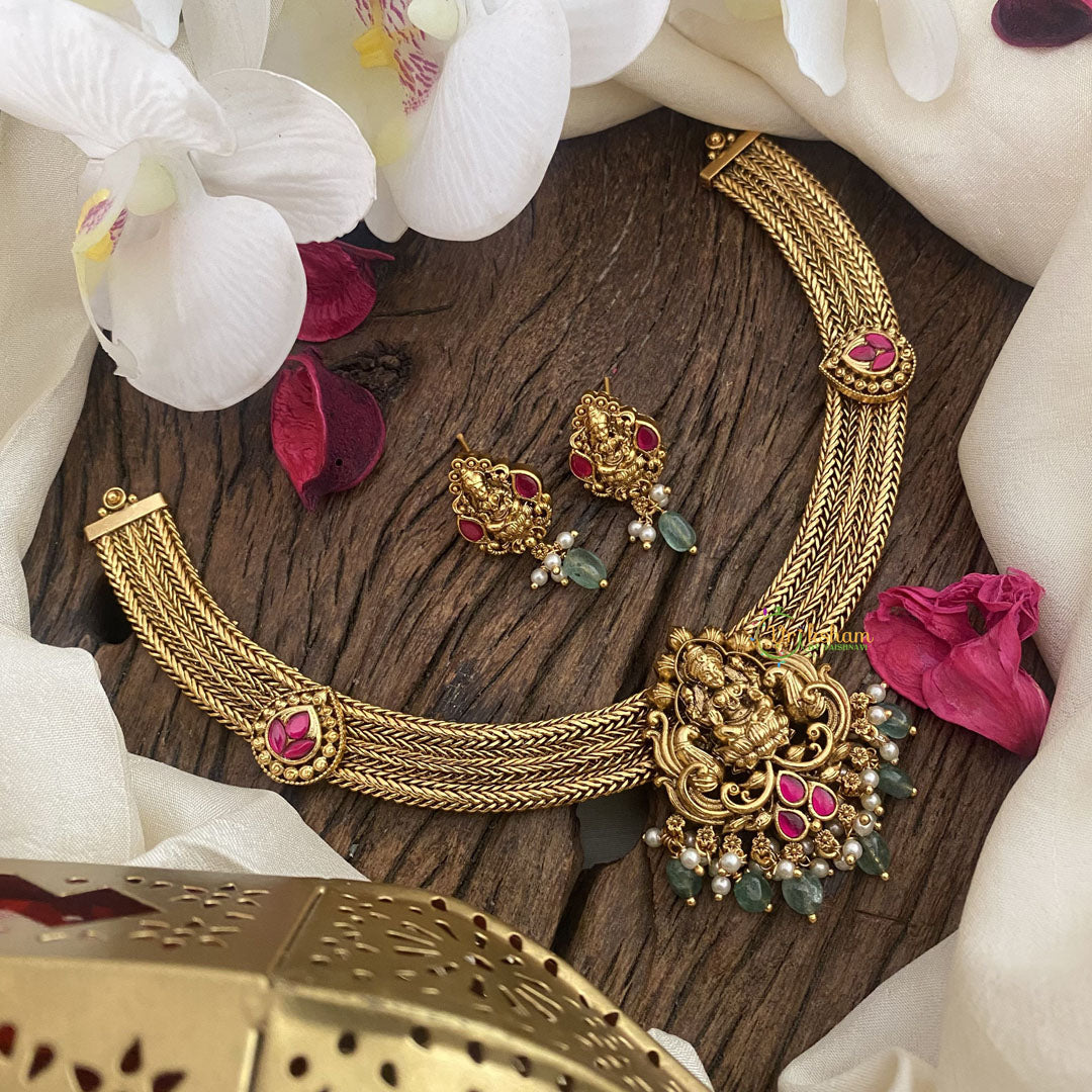 Vriksham Premium Lakshmi Addigai-Red-Green Bead-G16434
