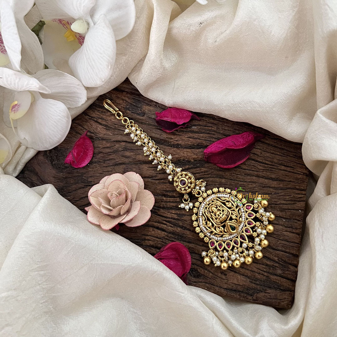 Vriksham Designer Lakshmi With Pearl Work Maang Tikka-Pearl-G19375