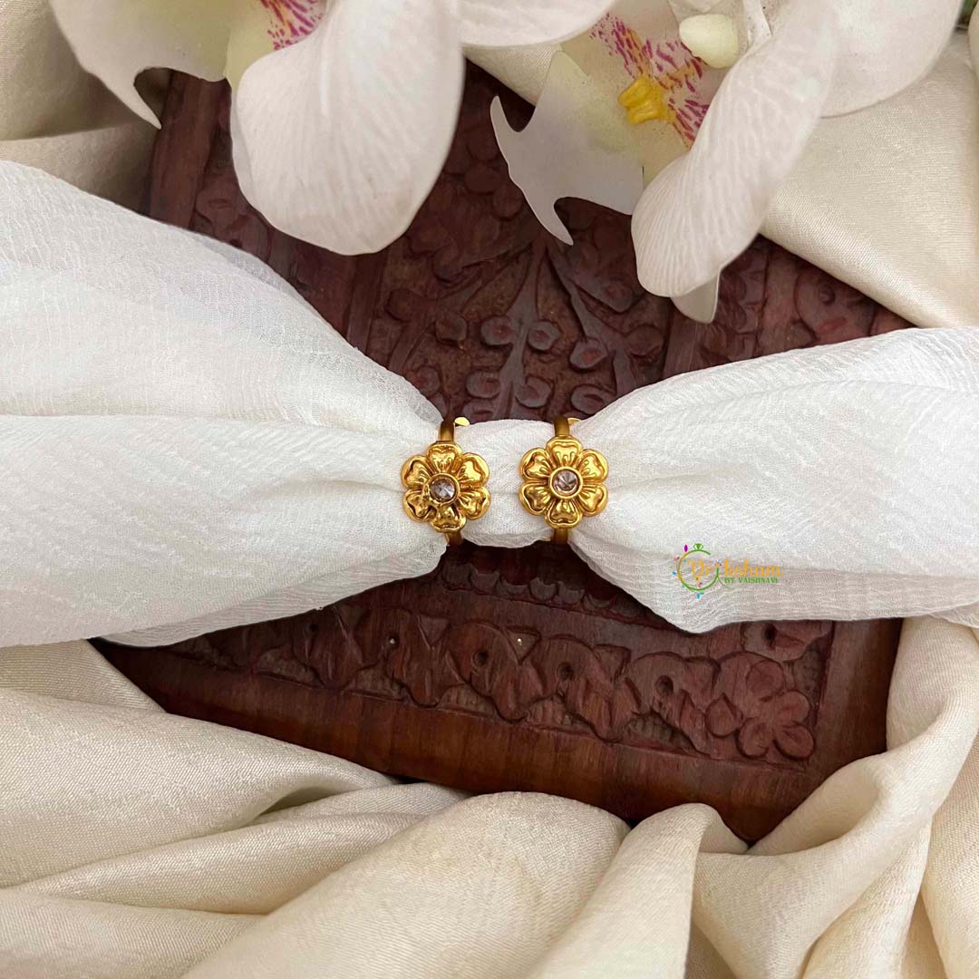 Vriksham Antique Matte Gold Sunburst White Adjustable Toe Rings-G21653