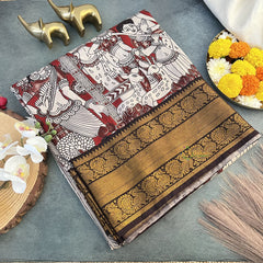 Vriksham Red Kalamkari Saree with Kanchi Border-VS4308