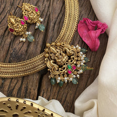 Vriksham Premium Lakshmi Addigai-Red Green-Green Bead-G16430