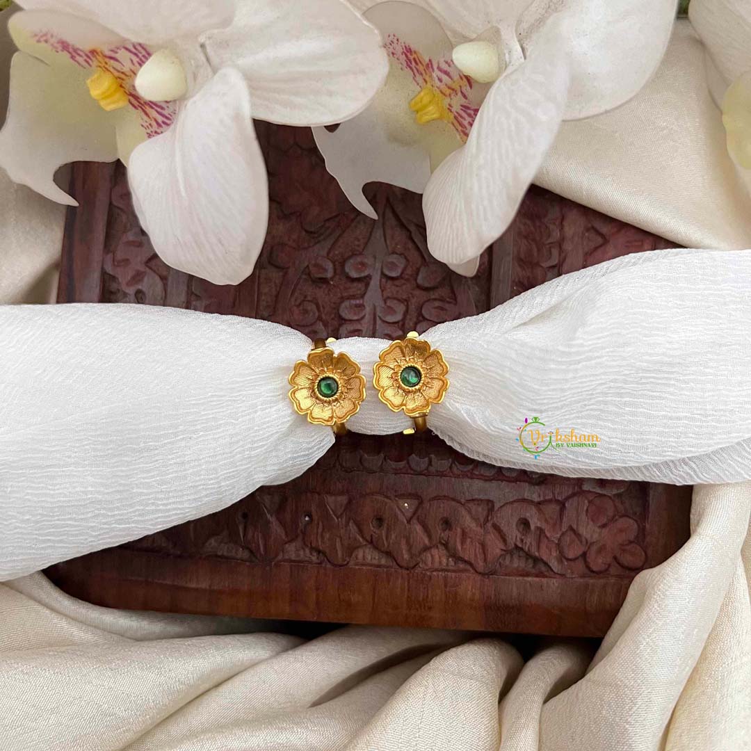 Vriksham Blossom Gold Finish Floral Adjustable Toe Rings-Green-G21648