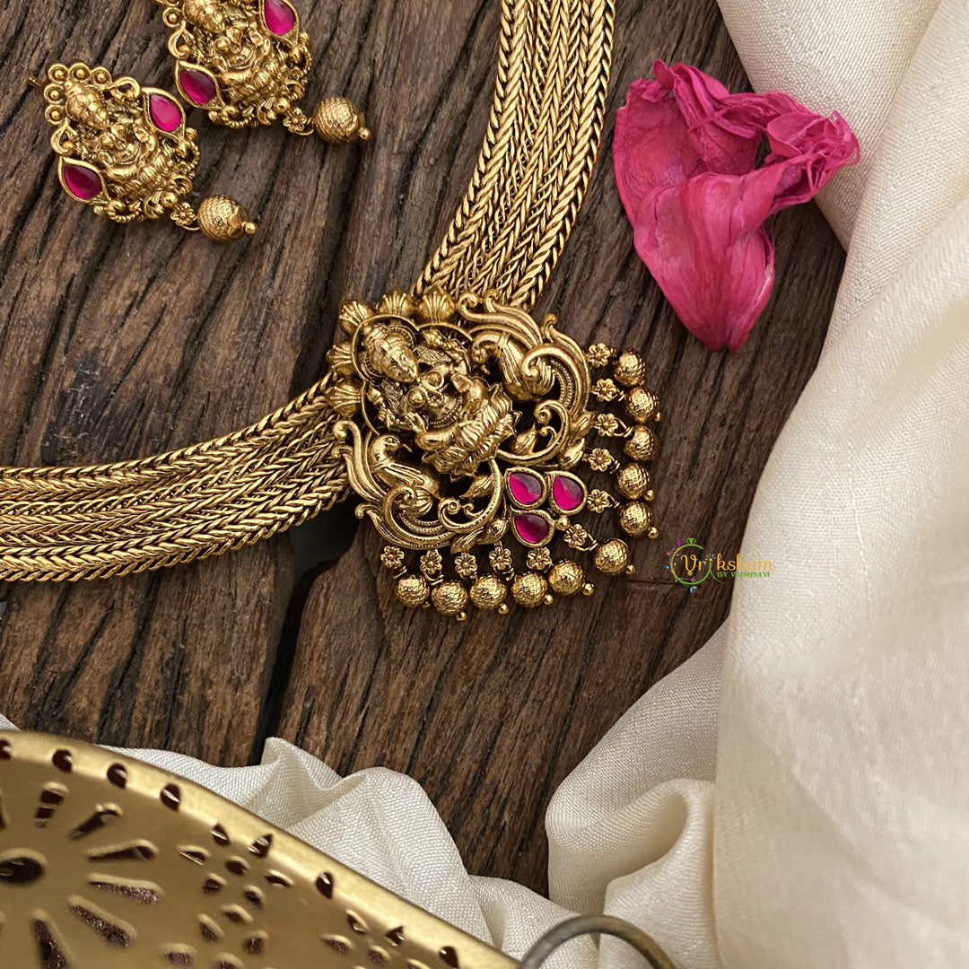 Vriksham Premium Lakshmi Addigai-Red-Gold Bead-G16433