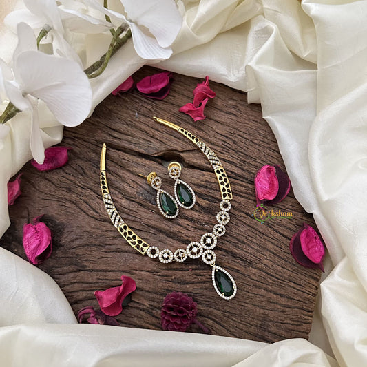 Vriksham Tear Drop AD Stone Hasli Choker-Green-G16289