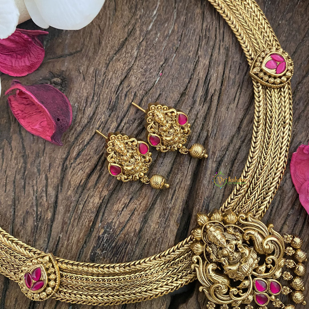 Vriksham Premium Lakshmi Addigai-Red-Gold Bead-G16433