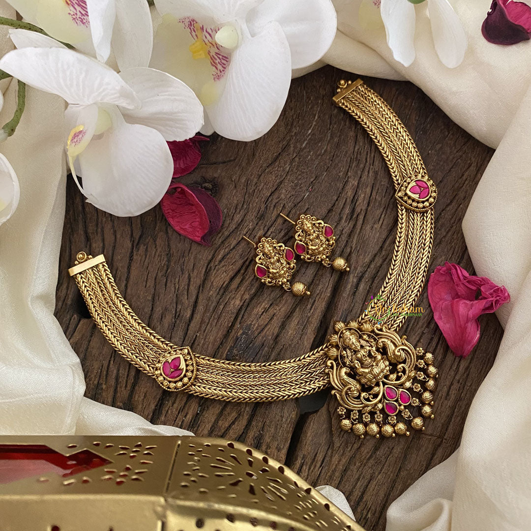 Vriksham Premium Lakshmi Addigai-Red-Gold Bead-G16433